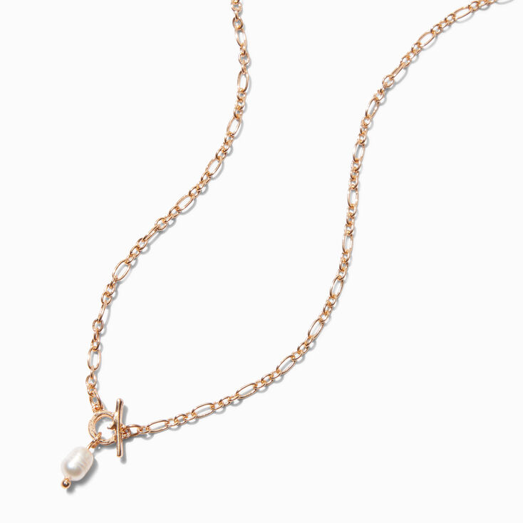 Gold Pearl Toggle Pendant Necklace,