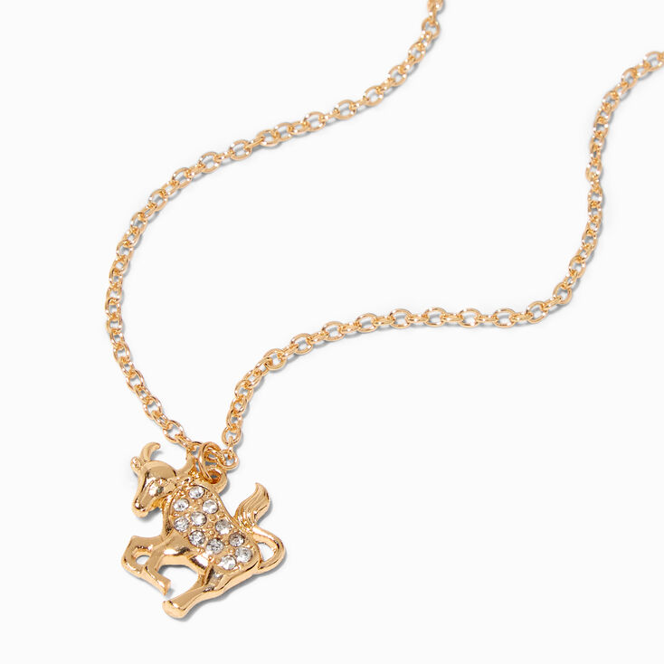 Gold Zodiac Symbol Pendant Necklace - Taurus,