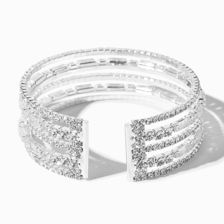 Silver Rhinestone Glam Cuff Bracelet,