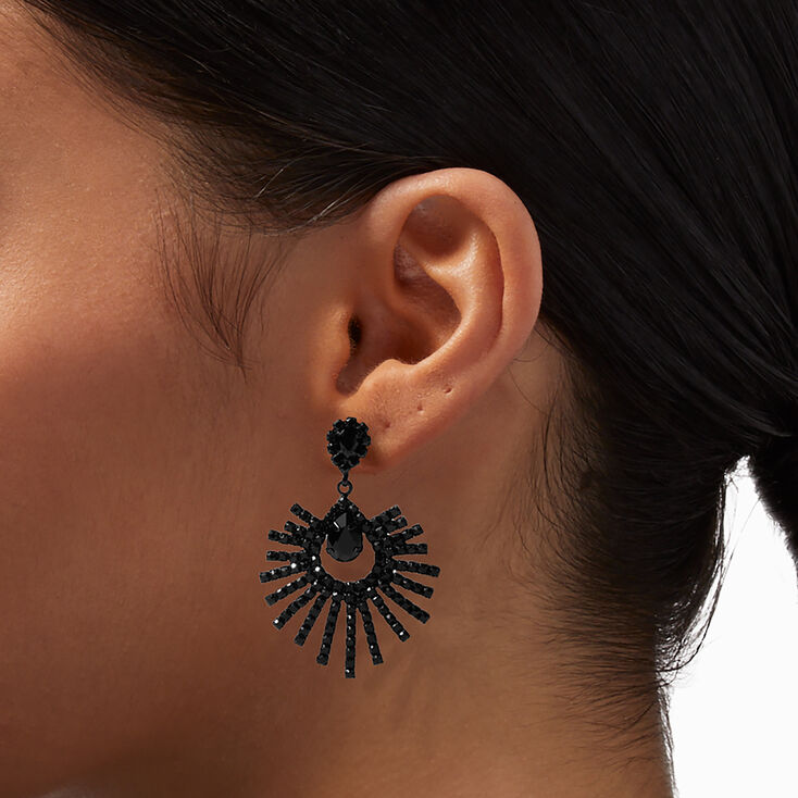 Black 1&quot; Rhinestone Chandelier Drop Earrings,