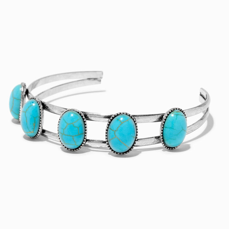 Silver-tone Turquoise Stones Cuff Bracelet,