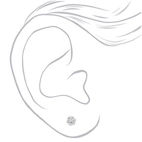 Silver Titanium Cubic Zirconia 6MM Round Stud Earrings,