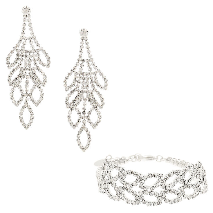 Rhinestone Leaf Jewelry Set - 2 Pack,