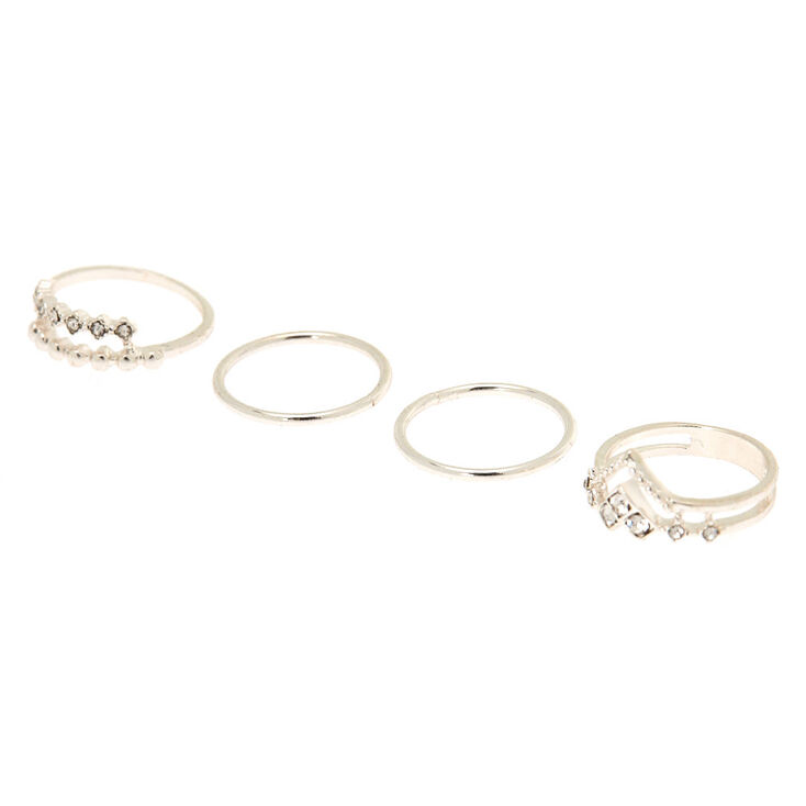 Silver Chevron Midi Rings - 4 Pack,