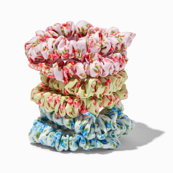 Silky Floral  Hair Scrunchies - 6 Pack,