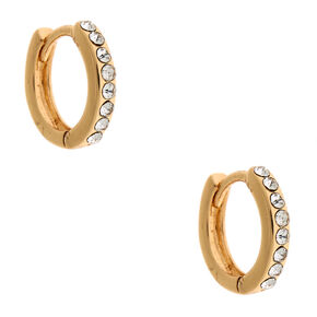 Gold 10MM Embellished Huggie Hoop Earrings,