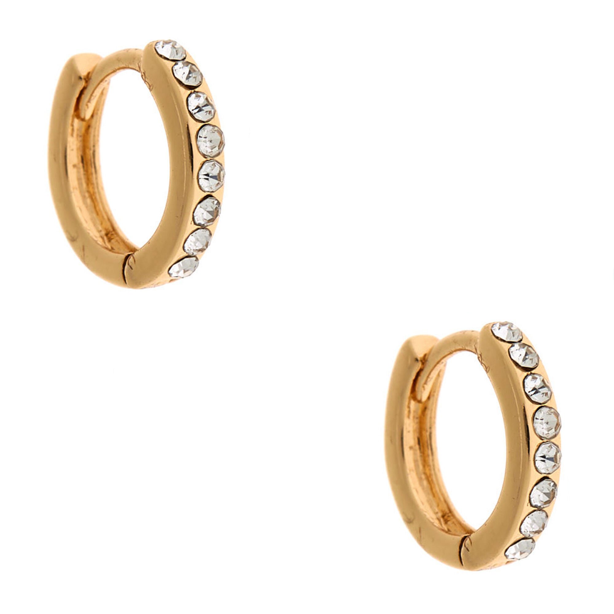 Gold 10MM Embellished Huggie Hoop Earrings | Icing US