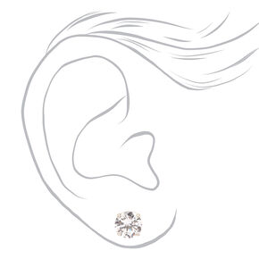 Sterling Silver Cubic Zirconia Round Basket Stud Earrings - 8MM,