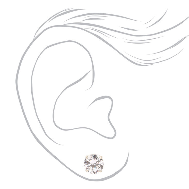 Sterling Silver Cubic Zirconia Round Basket Stud Earrings - 8MM,