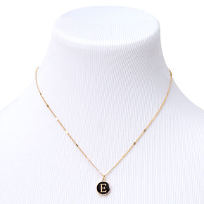 Black Round Initial Pendant Necklace - E,
