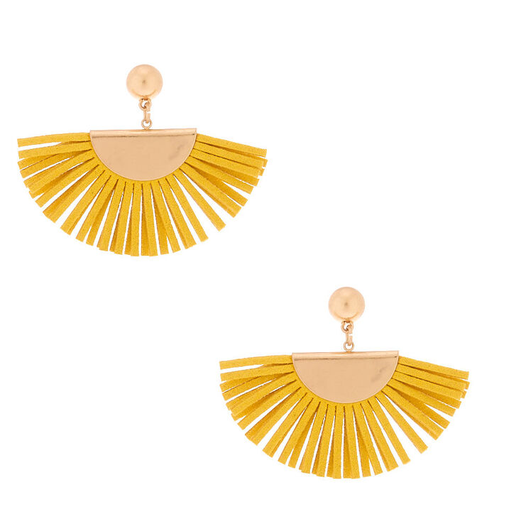 Gold 1.5" Suede Tassel Fan Drop Earrings - Yellow,