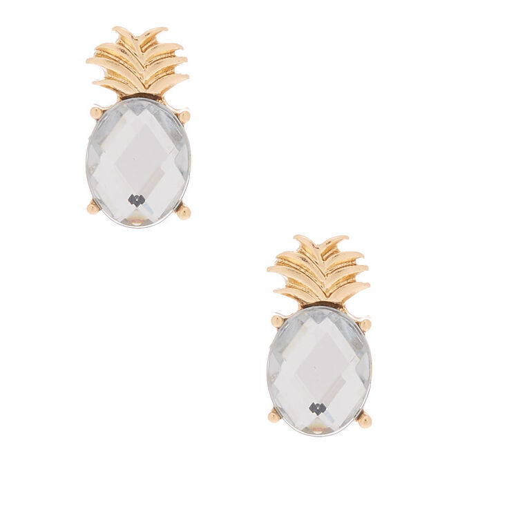 Gold Pineapple Gem Stud Earrings,