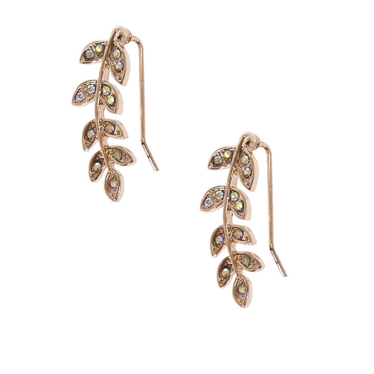 Rose Gold Tone Crystal Leaf Ear Crawlers,