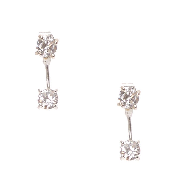 Double Cubic Zirconia Front & Back Drop Earrings,