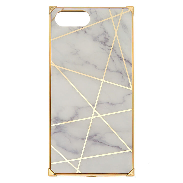 White Marble Geometric Square Phone Case - Fits iPhone 6/7/8 Plus,