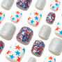 Stars &amp; Stripes Glittery Square Press On Faux Nail Set - 24 Pack,