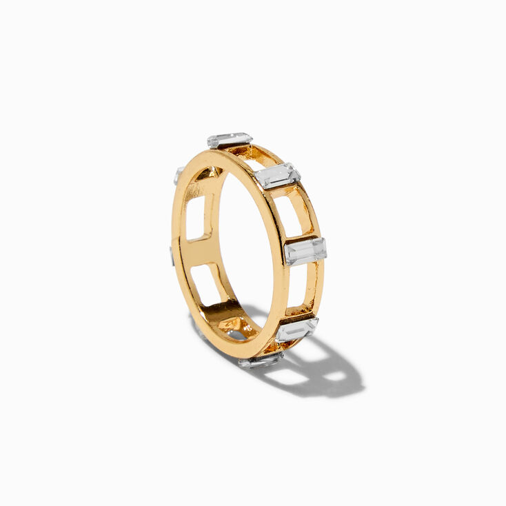 Gold-tone Crystal Baguette Rectangular Ring,