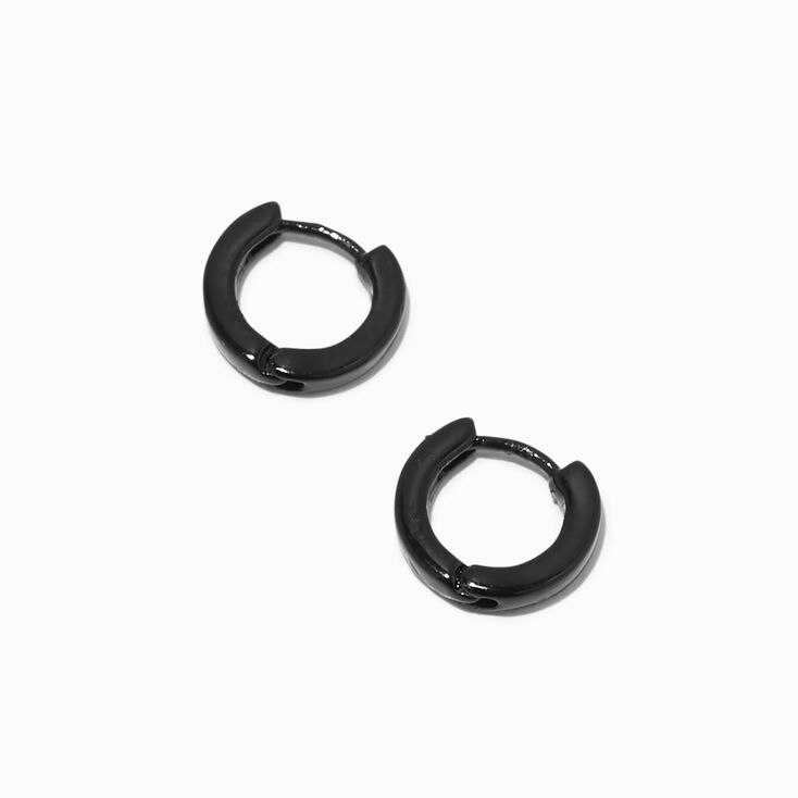 Black 10MM Huggie Hoop Earrings,