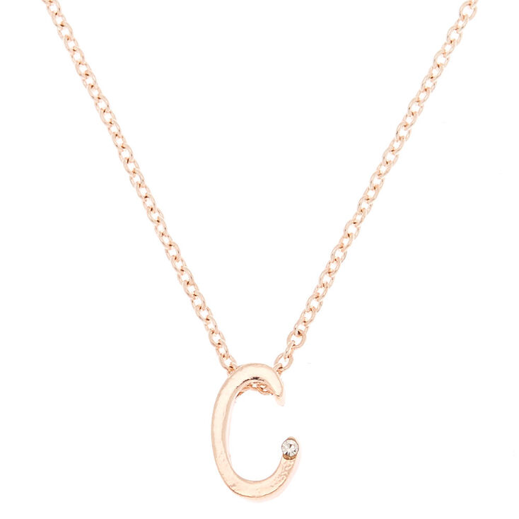 Rose Gold Cursive Initial Pendant Necklace - C,