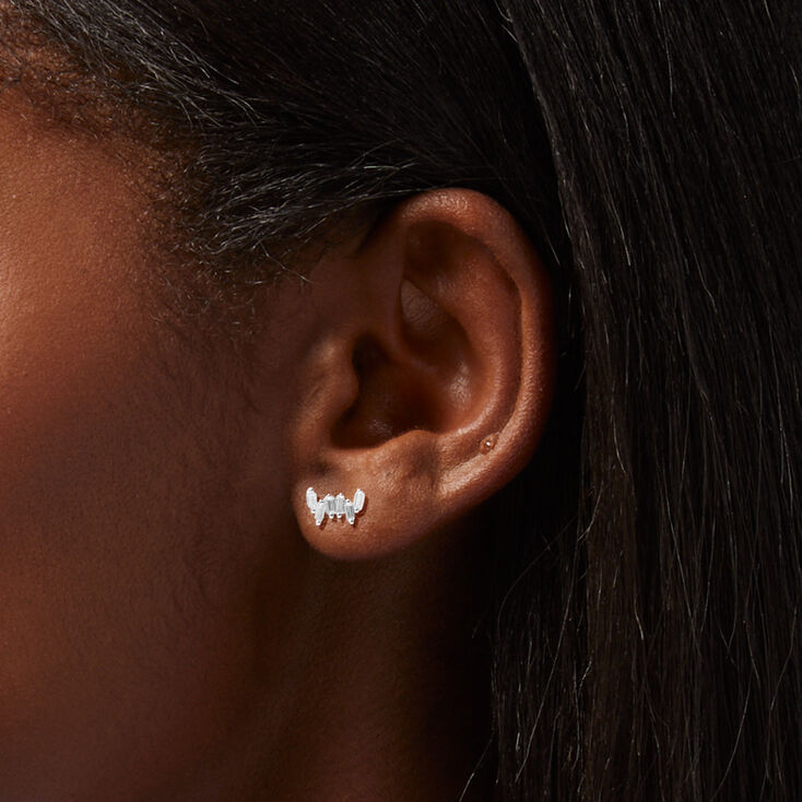 Sterling Silver Cubic Zirconia Zig Zag Stud Earrings,
