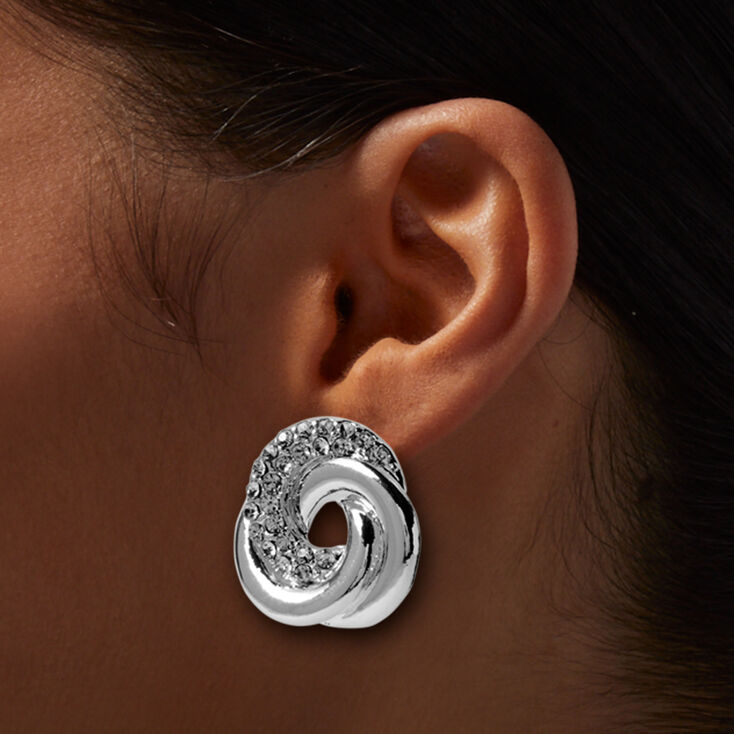Silver-tone Crystal Big Knot Stud Earrings ,