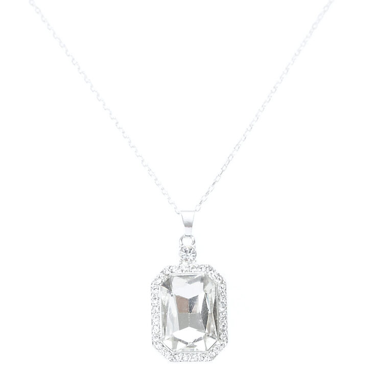 Large Pave Emerald Cut Pendant Necklace,