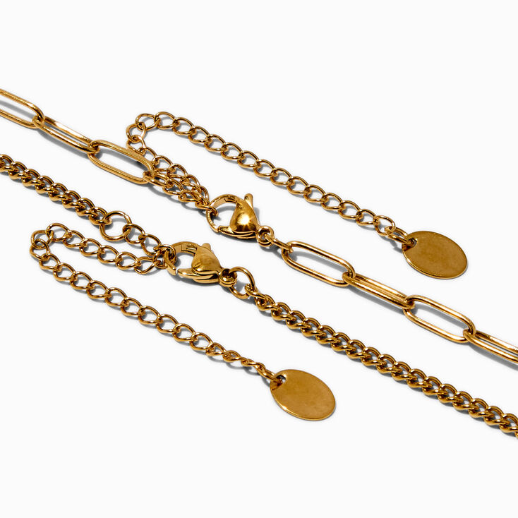 Gold-tone Stainless Steel Curb &amp; Paperclip Chain Necklaces - 2 Pack,