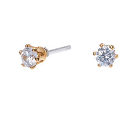 18kt Gold Plated Cubic Zirconia Round Cupcake Stud Earrings - 3MM,