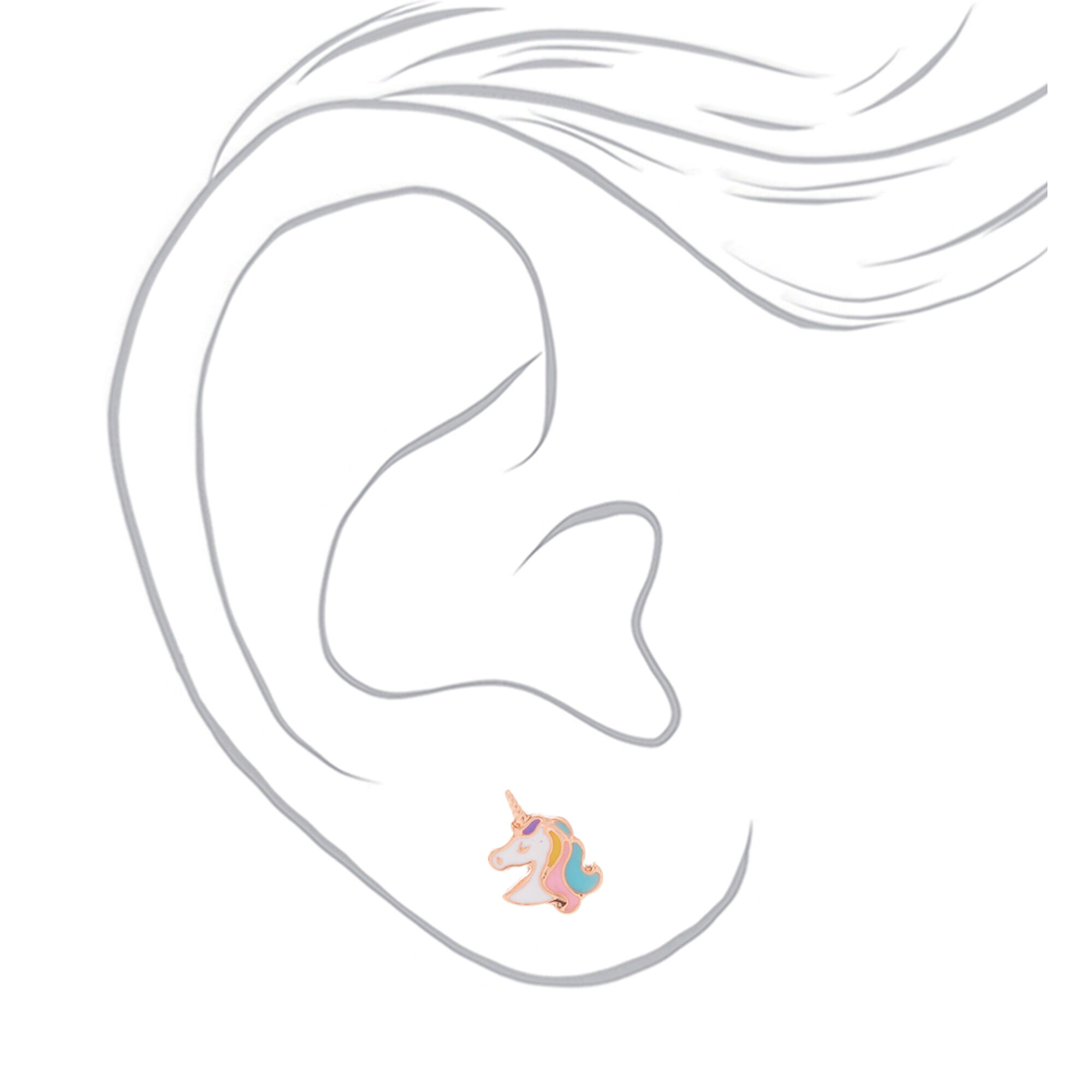 18kt Rose Gold Plated Pastel Unicorn Stud Earrings Icing Us