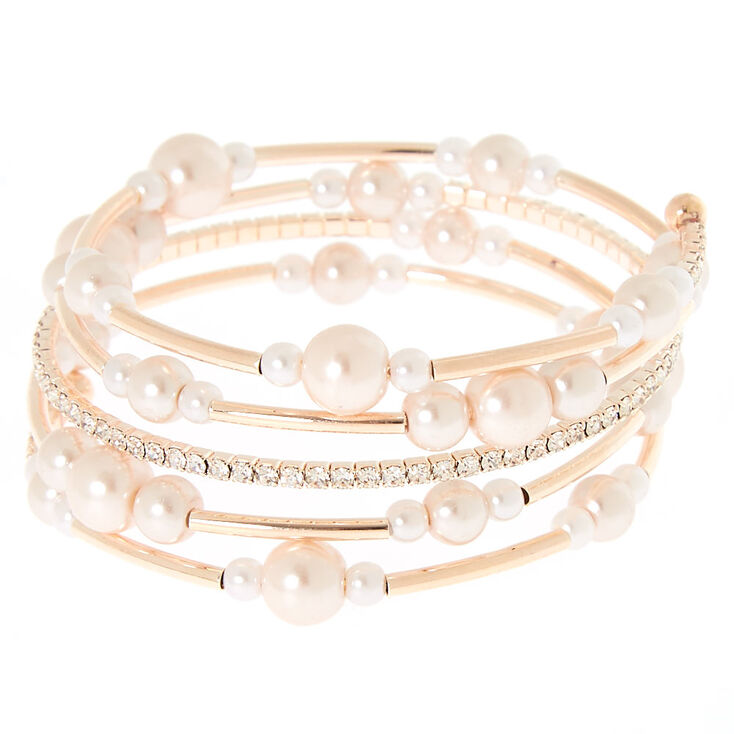 Rose Gold Pearl Orbit Wrap Bracelet,