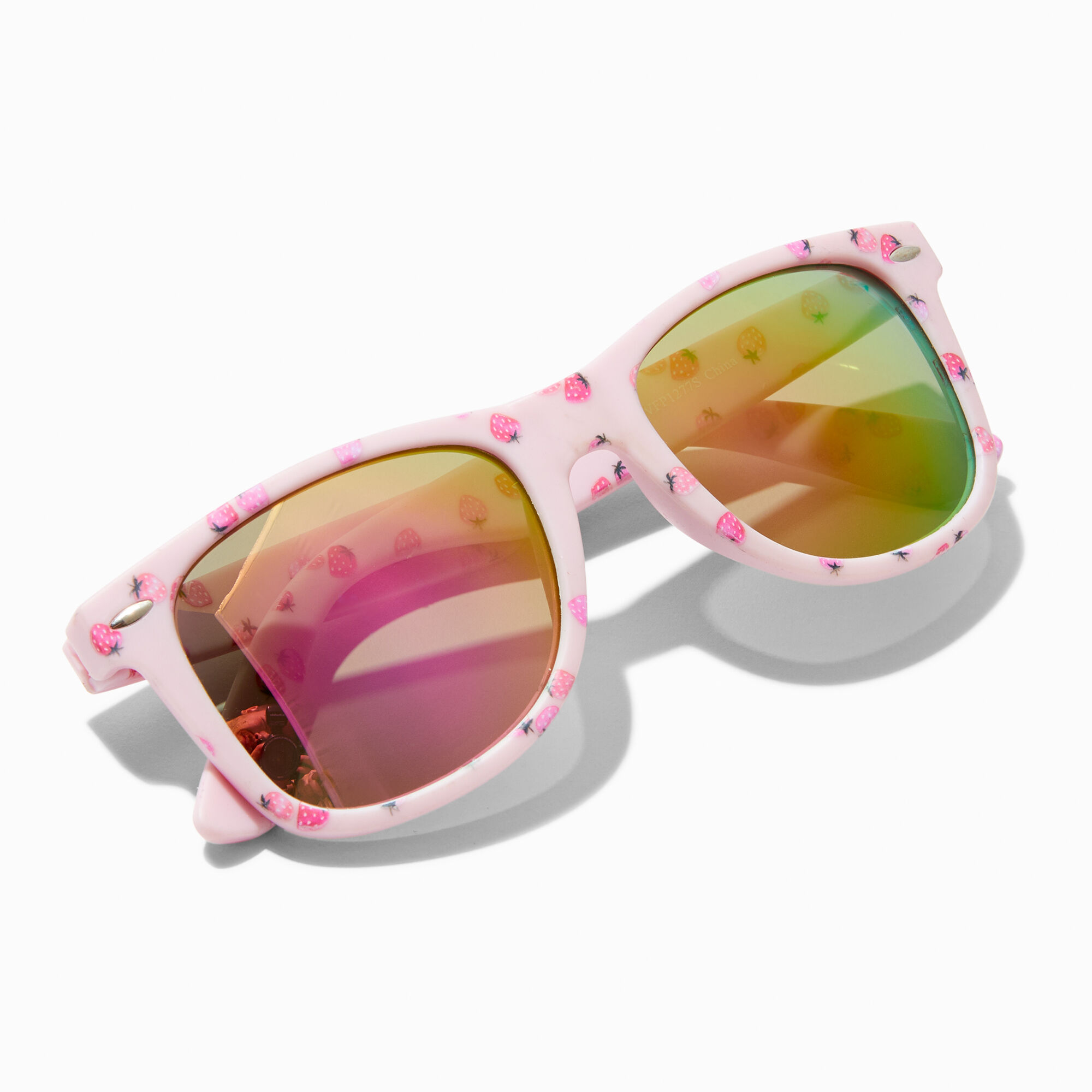 Pink Strawberry Print Rainbow Lens Sunglasses