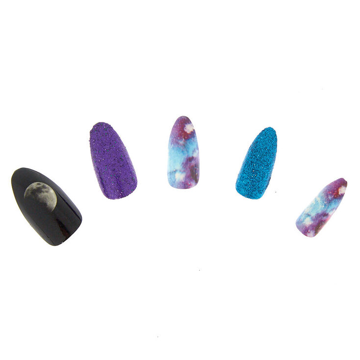 Space Mixed Faux Nail Set - Purple, 24 Pack,