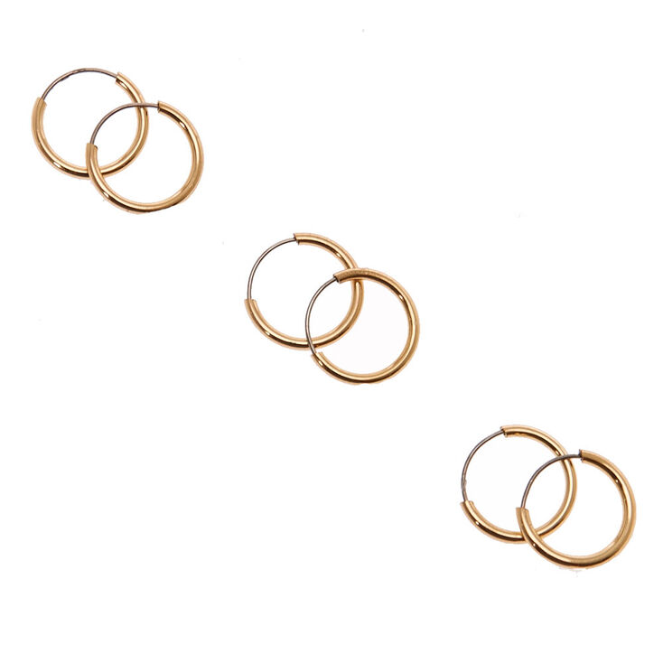 10MM Gold Tone Skinny Hoop Earrings,