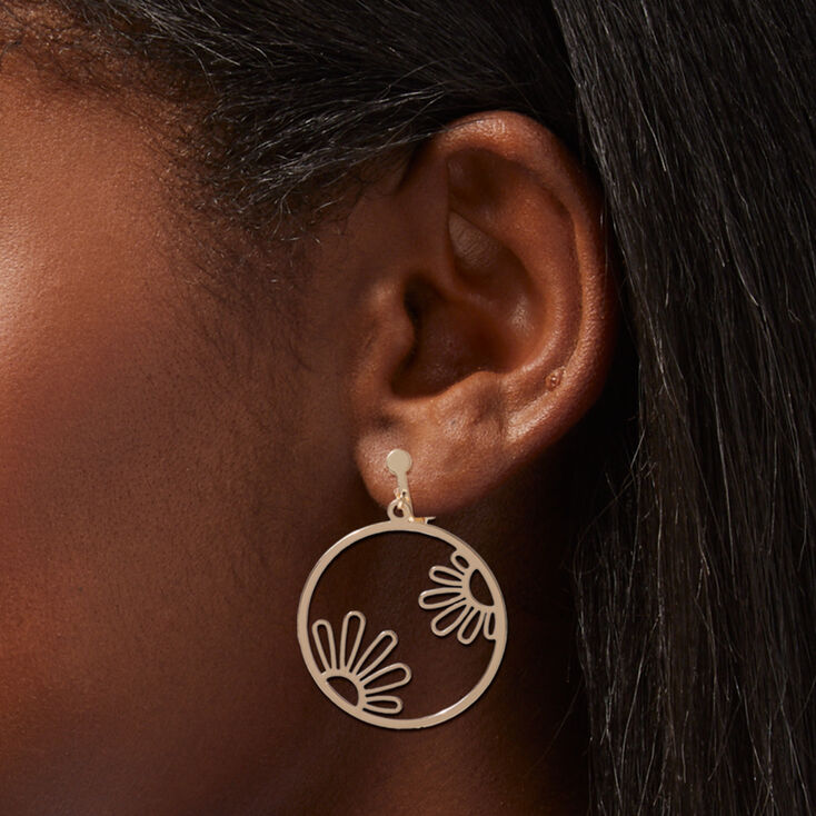 Gold-tone Floral Cutout 1&#39;&#39; Clip-On Drop Earrings,