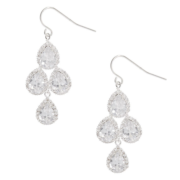 Silver Cubic Zirconia 1.5" Chandelier Drop Earrings,