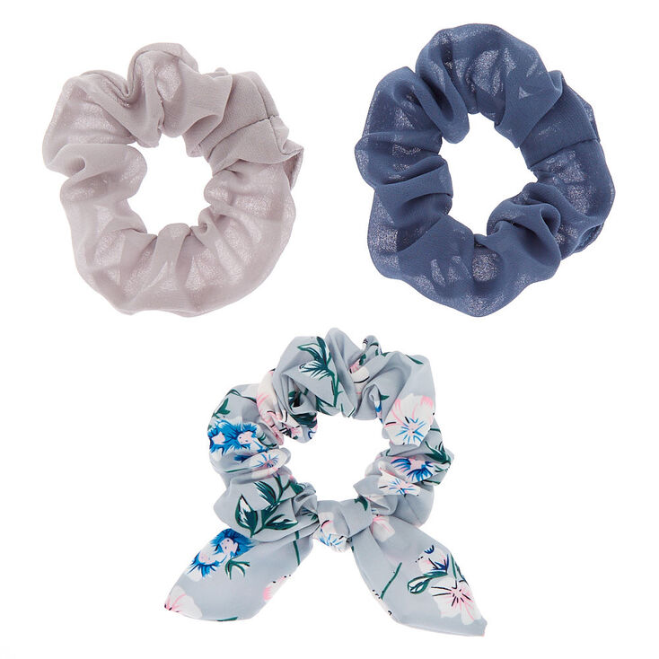 Floral Bow Hair Scrunchies - Gray, 3 Pack,