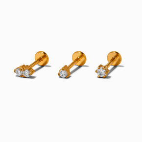 Gold-tone Titanium Cubic Zirconia 18G Threadless Targus Earring - 3 Pack,