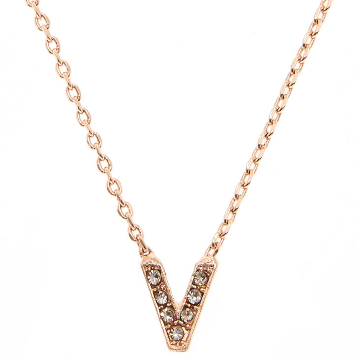 Rose Gold Studded "V" Initial Necklace,