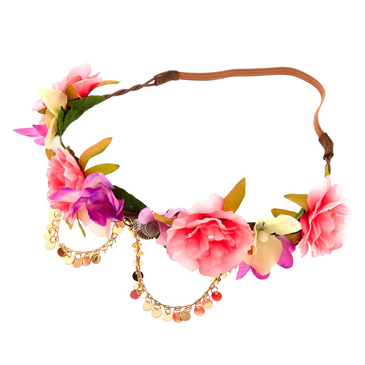 Seashell Flower Crown Headwrap - Pink,