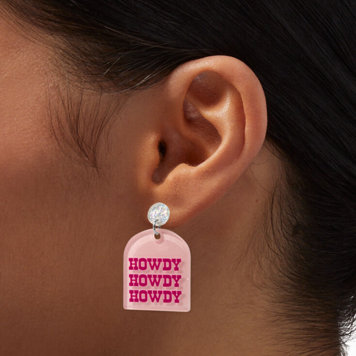 Pink Howdy Neon Sign 1&#39;&#39; Drop Earrings,