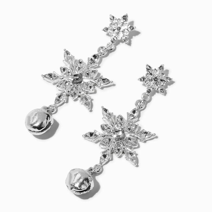 Holiday Bells &amp; Snowflakes Silver-tone 2&quot; Drop Earrings,