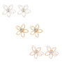 Mixed Metal Wired Flower Stud Earrings - 3 Pack,