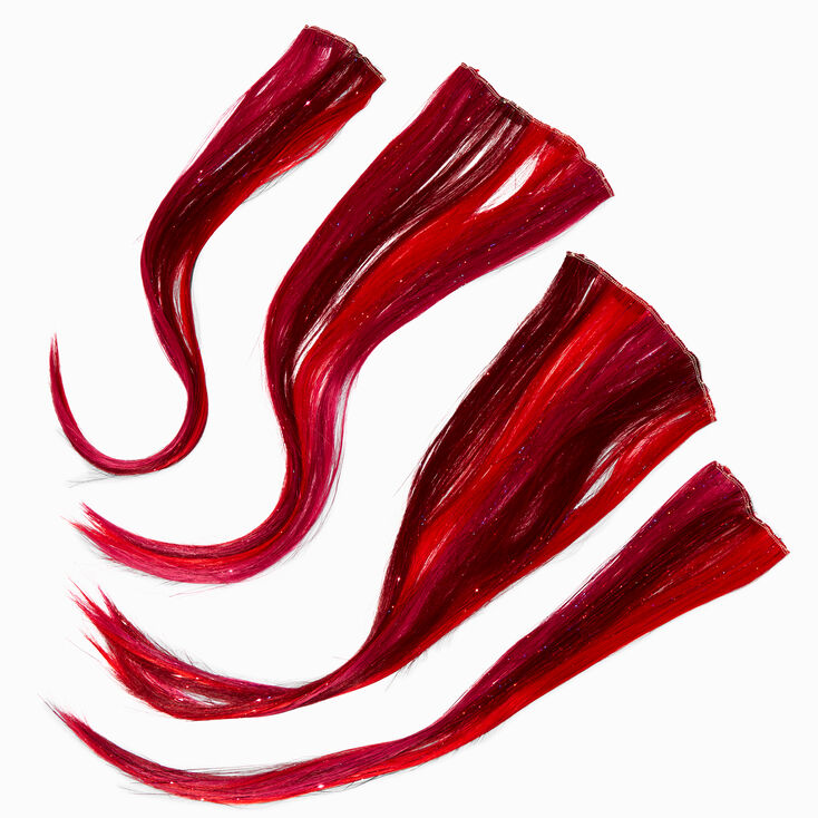 Red Tinsel Faux Hair Clip In Extensions - 4 Pack,