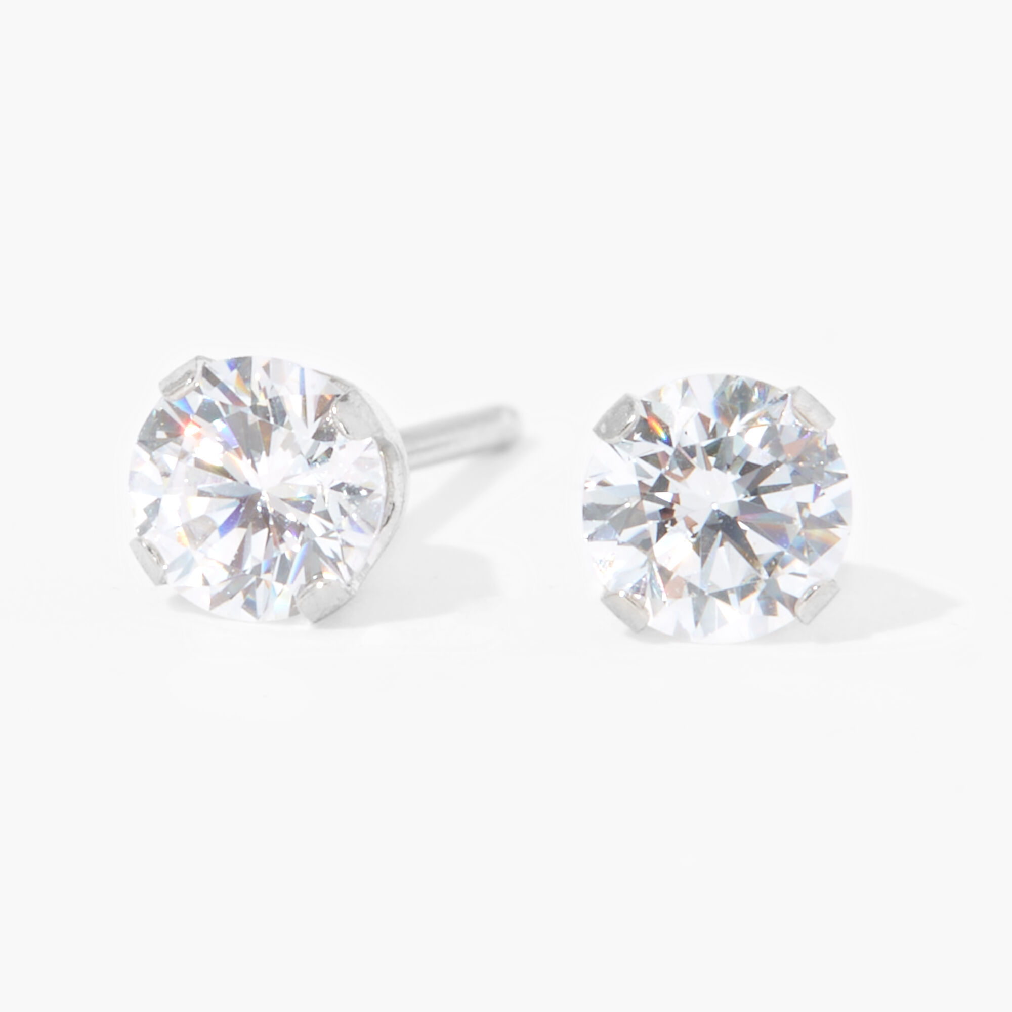 14kt White Gold 4mm CZ Studs Ear Piercing Kit with Ear Care