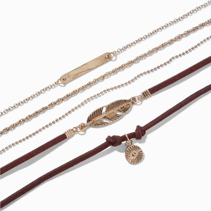 Rose Gold Feather Bracelet Set - 5 Pack,