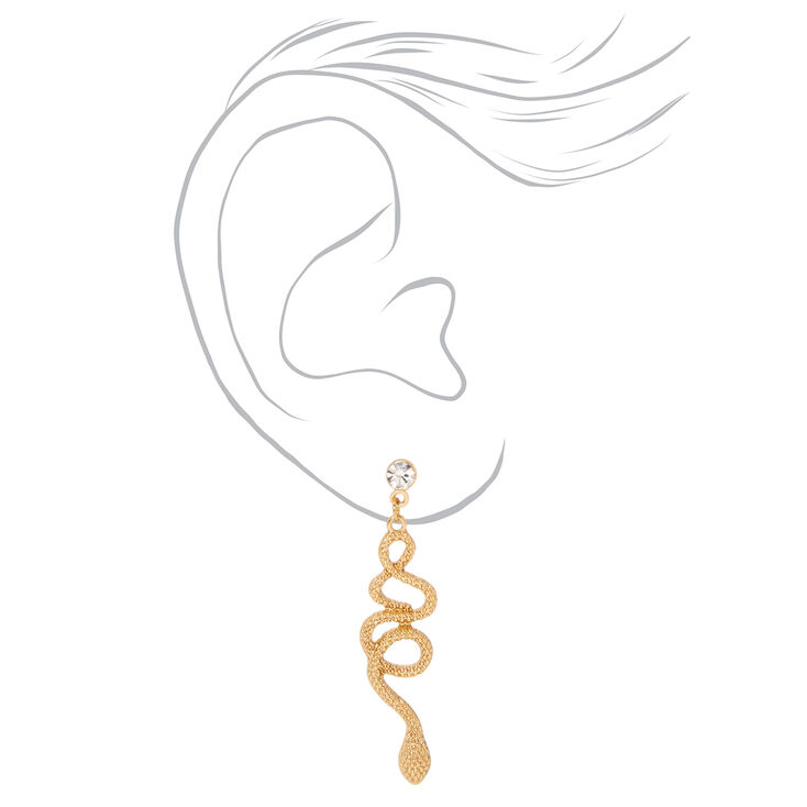 Gold Textured Snake 1.5&quot; Drop Earrings,