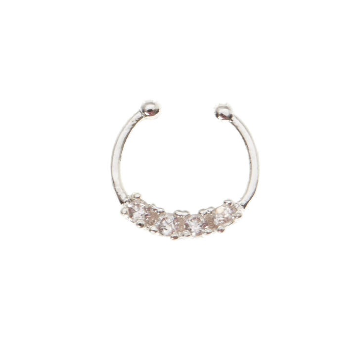 Silver Crystal Faux Nose Ring,