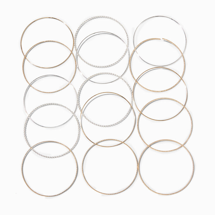 Gold &amp; Silver Bangle Bracelets - 15 Pack,