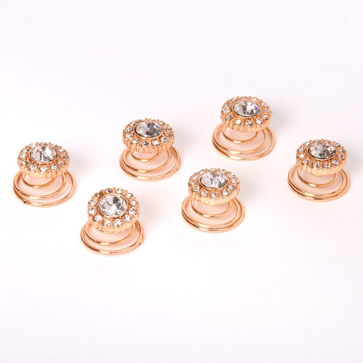 Rose Gold Rhinestone Halo Hair Spinners - 6 Pack,