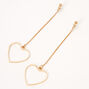 Gold Open Heart 3&quot; Linear Drop Earrings,